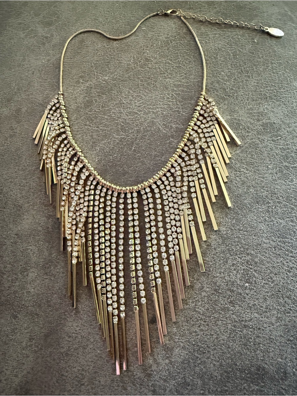 Paparazzi Gold Fringe Rhinestone Bib Necklace